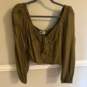 Urban Outfitters Olive Green Tie-Front Long Sleeve Blouse